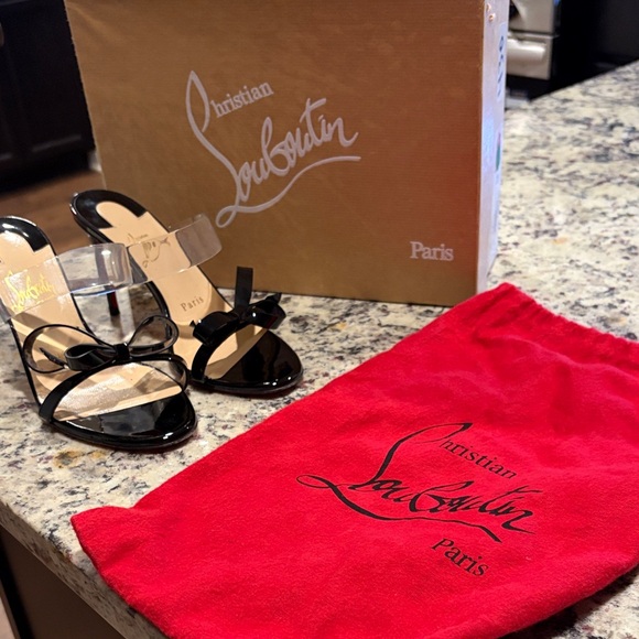 Christian Louboutin Black Sandals with Red Dust Bag - Picture 3 of 5
